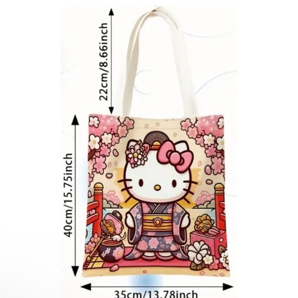 Hello Kitty Kimono Cherry Blossom Canvas Tote Bag – Brand New - Picture 3 of 3